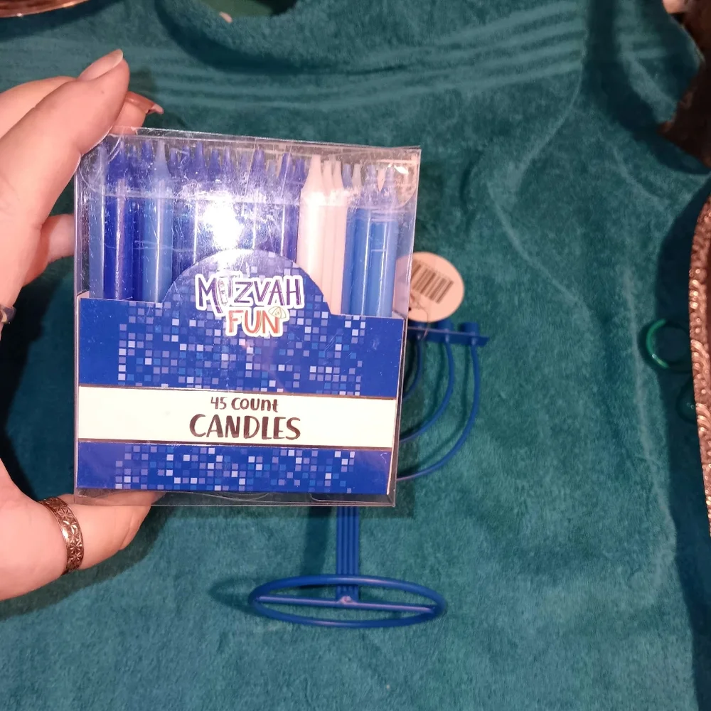 Mitzvah Fun Blue Menorah with Candles